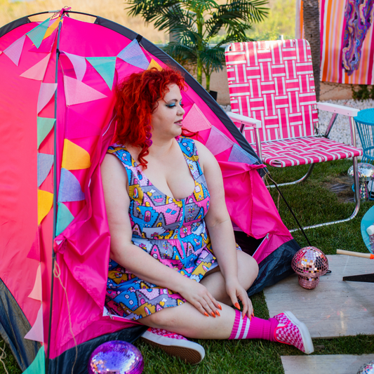 8-Bit A-Frames Fit & Flare Dress in Pretty Pastel