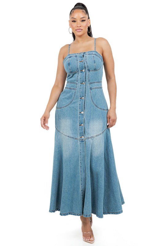 “Graceful” Denim Long Maxi Dress