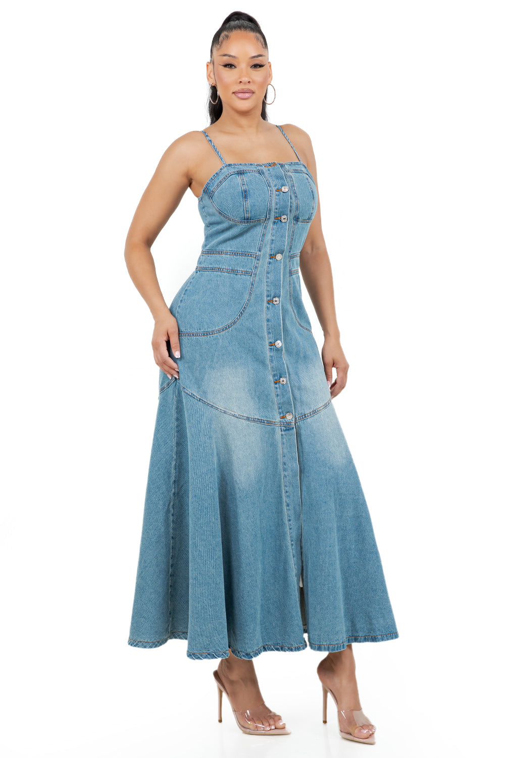 “Graceful” Denim Long Maxi Dress