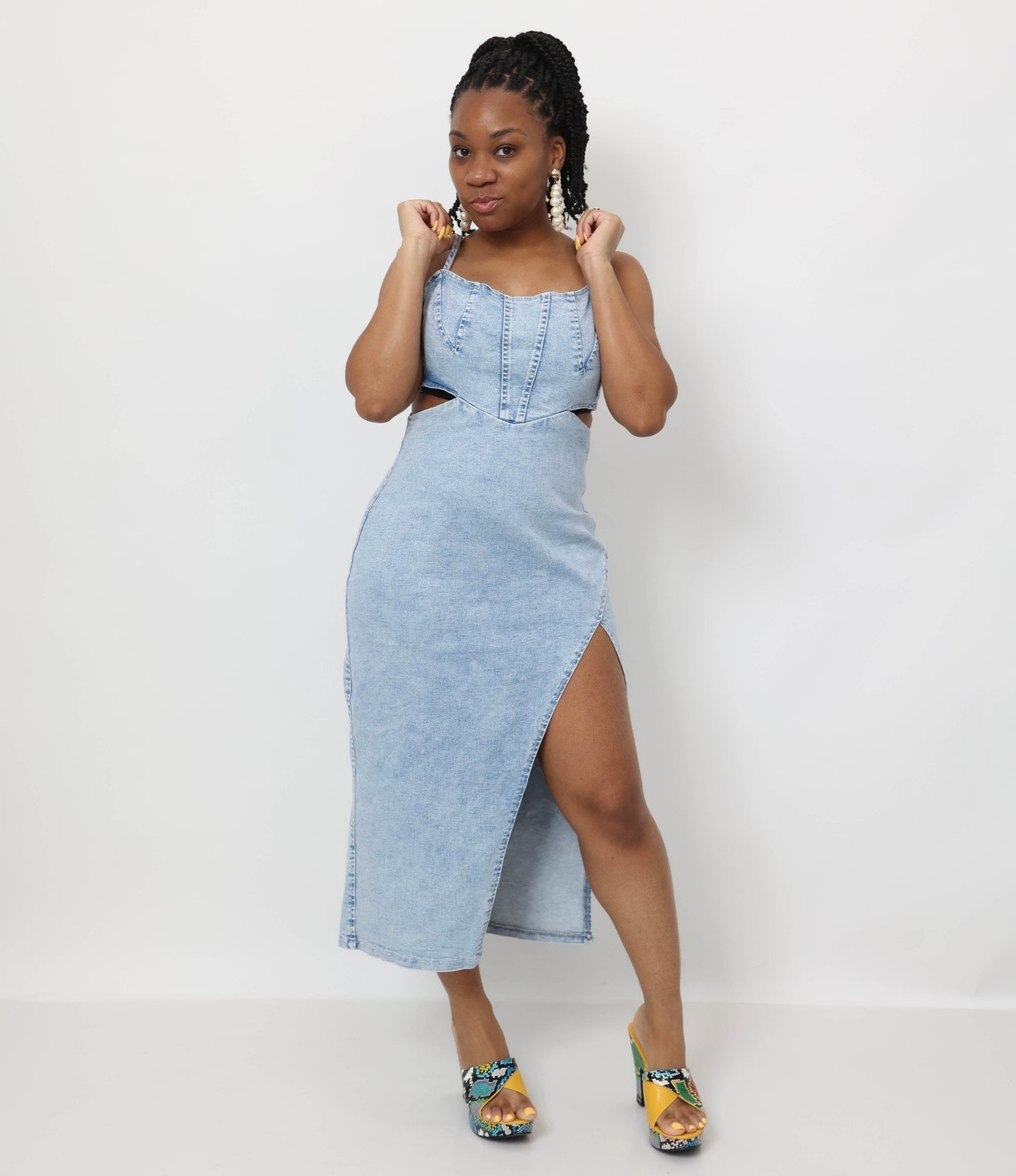 Cutout Slit Spaghetti Strap Denim Dress
