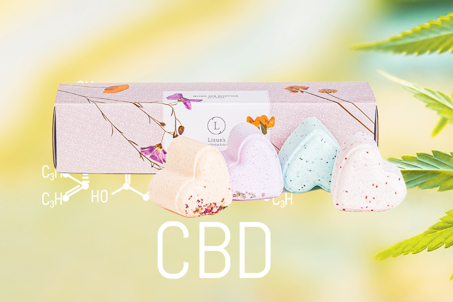 CBD - 5 Hearts Shaped Shower Steamers/ fizzies with CBD - in a Gift Box - Can be personalized. (THC free)