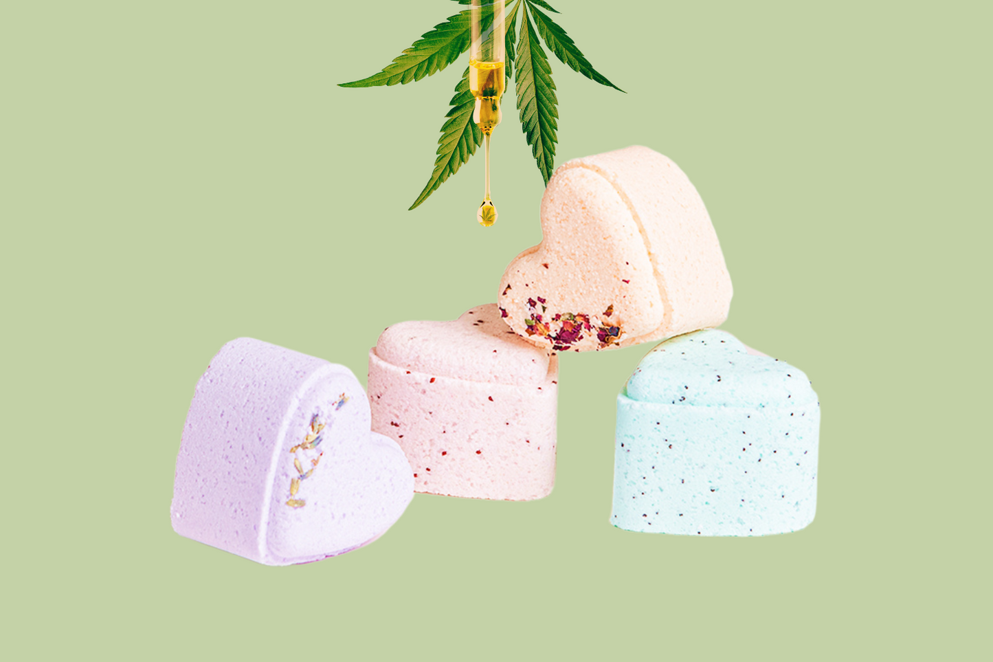 Bath Bombs with CBD - 5 Hearts Shaped with CBD - in a Gift Box - Can be personalized. (THC free)