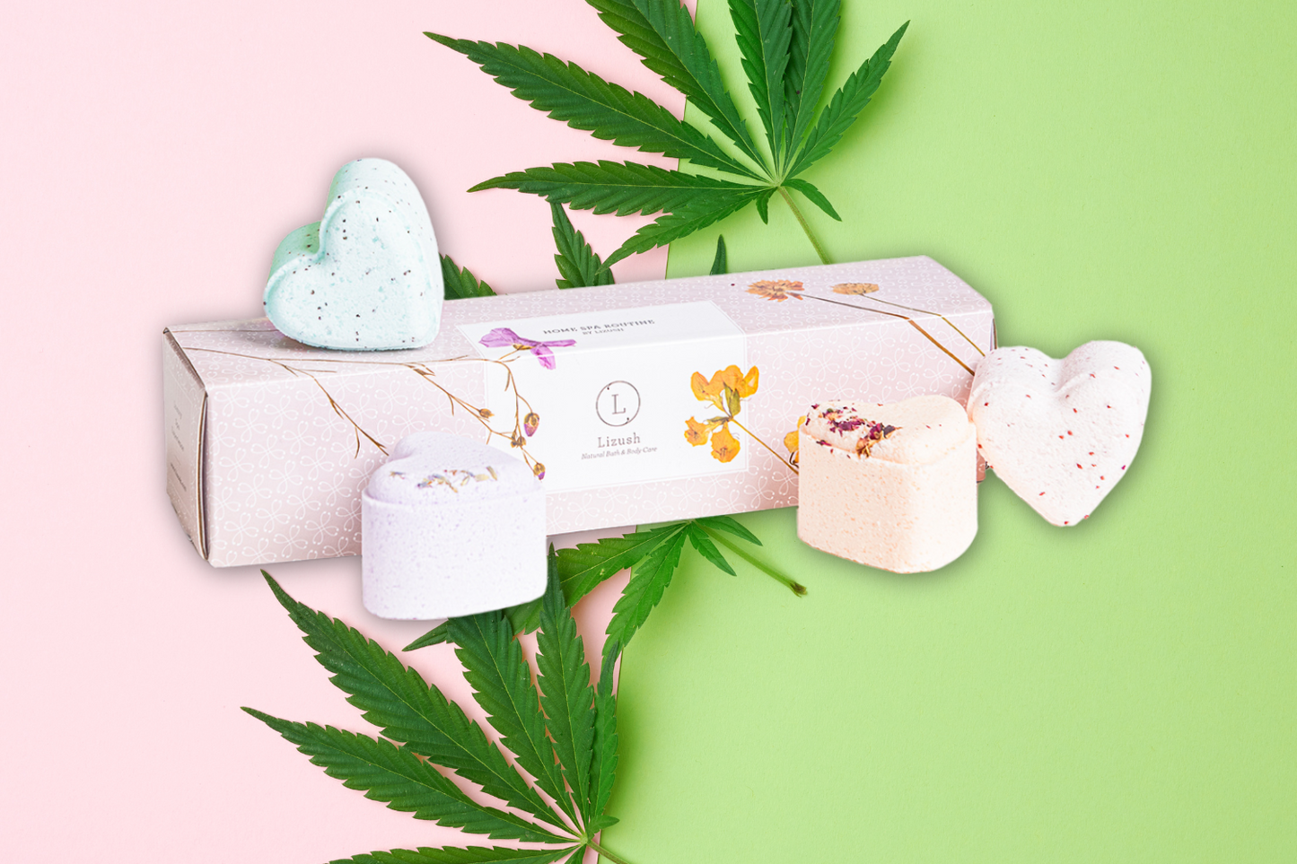 CBD - 5 Hearts Shaped Shower Steamers/ fizzies with CBD - in a Gift Box - Can be personalized. (THC free)