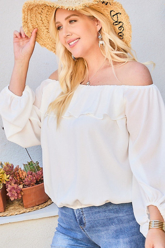 “Belle” White Bubble Sleeve Top