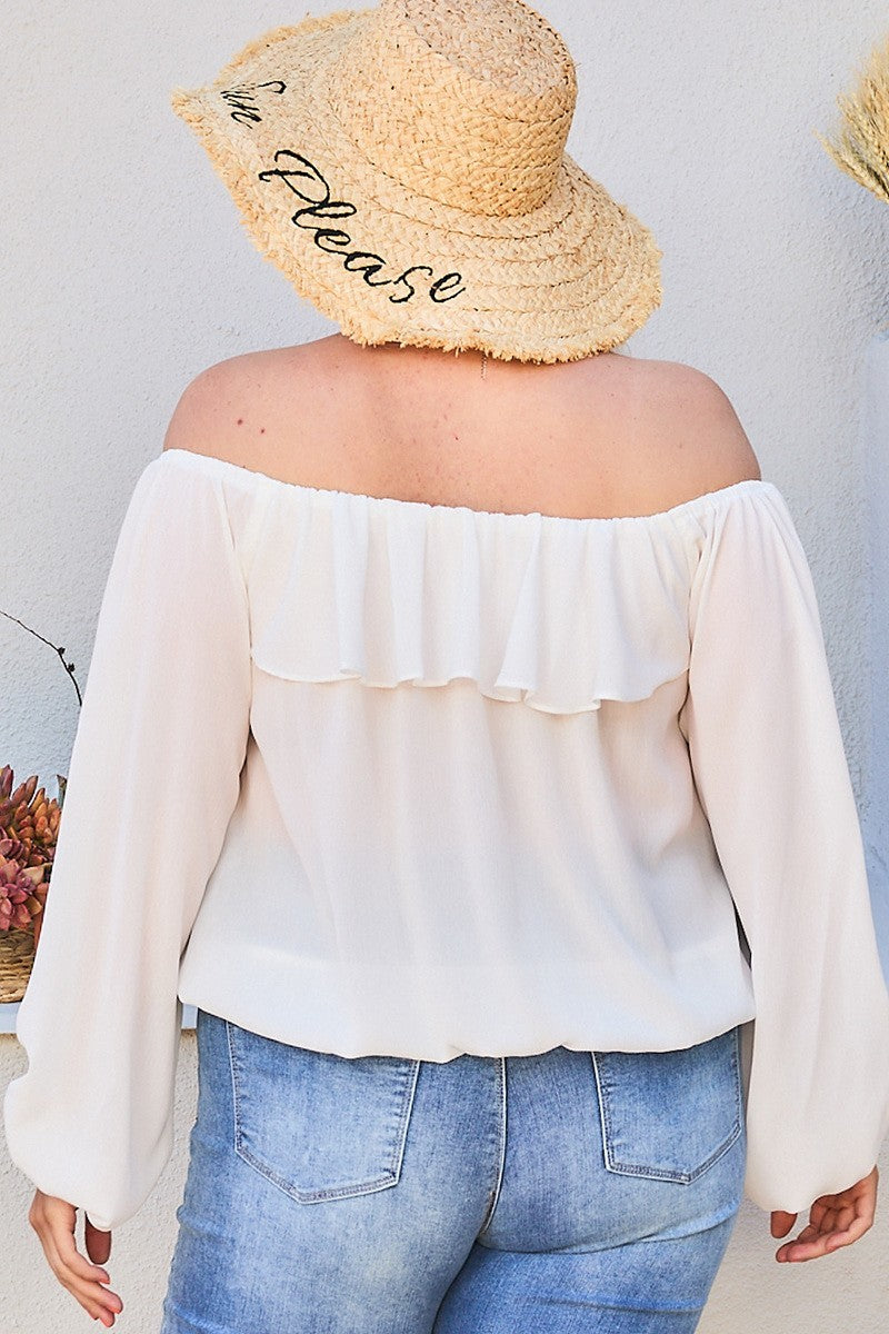 “Belle” White Bubble Sleeve Top