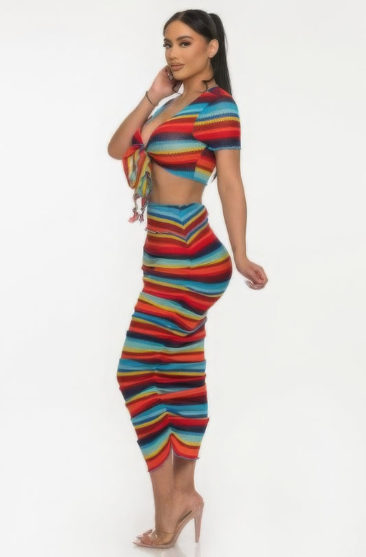 “Stripe Me Down” Blue Multi Skirt Set