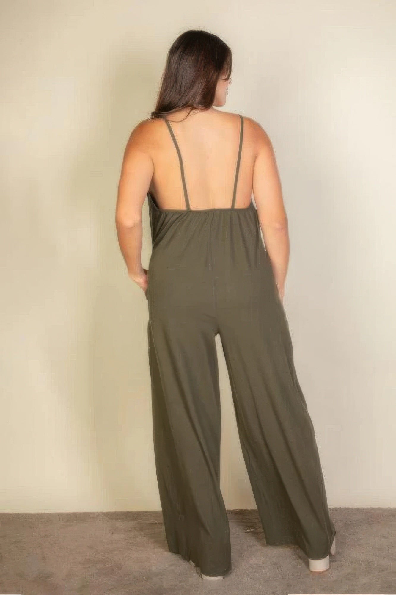 spaghetti strap solid wide jumpsuit