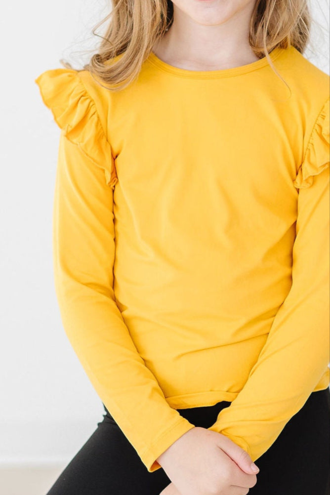 Mustard L/S Ruffle Tee