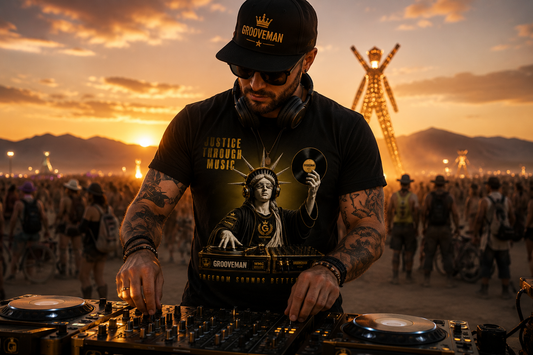 “Justice Through Music” Black Graphic T-Shirt – Premium DJ Streetwear Tee