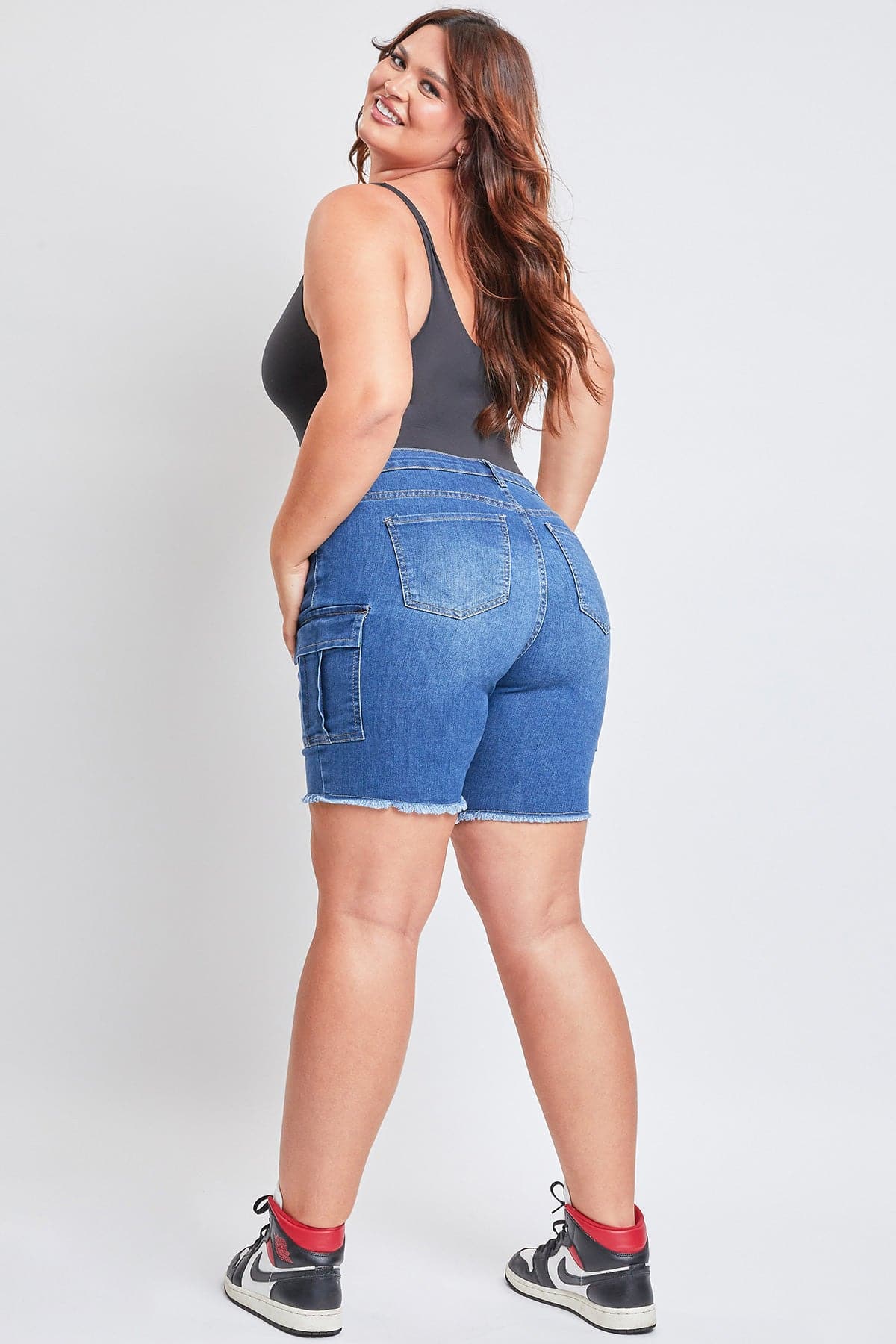 Low Rise Frayed Cargo Bermuda Shorts