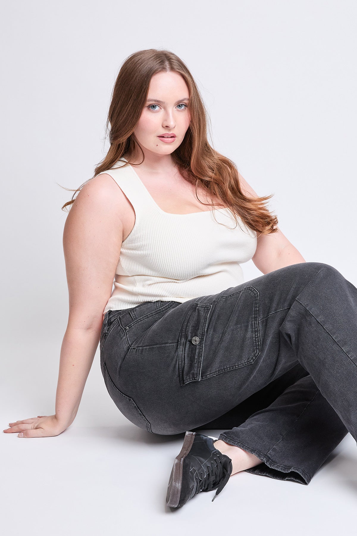 High Rise Wide Leg Skater Cargo Jeans