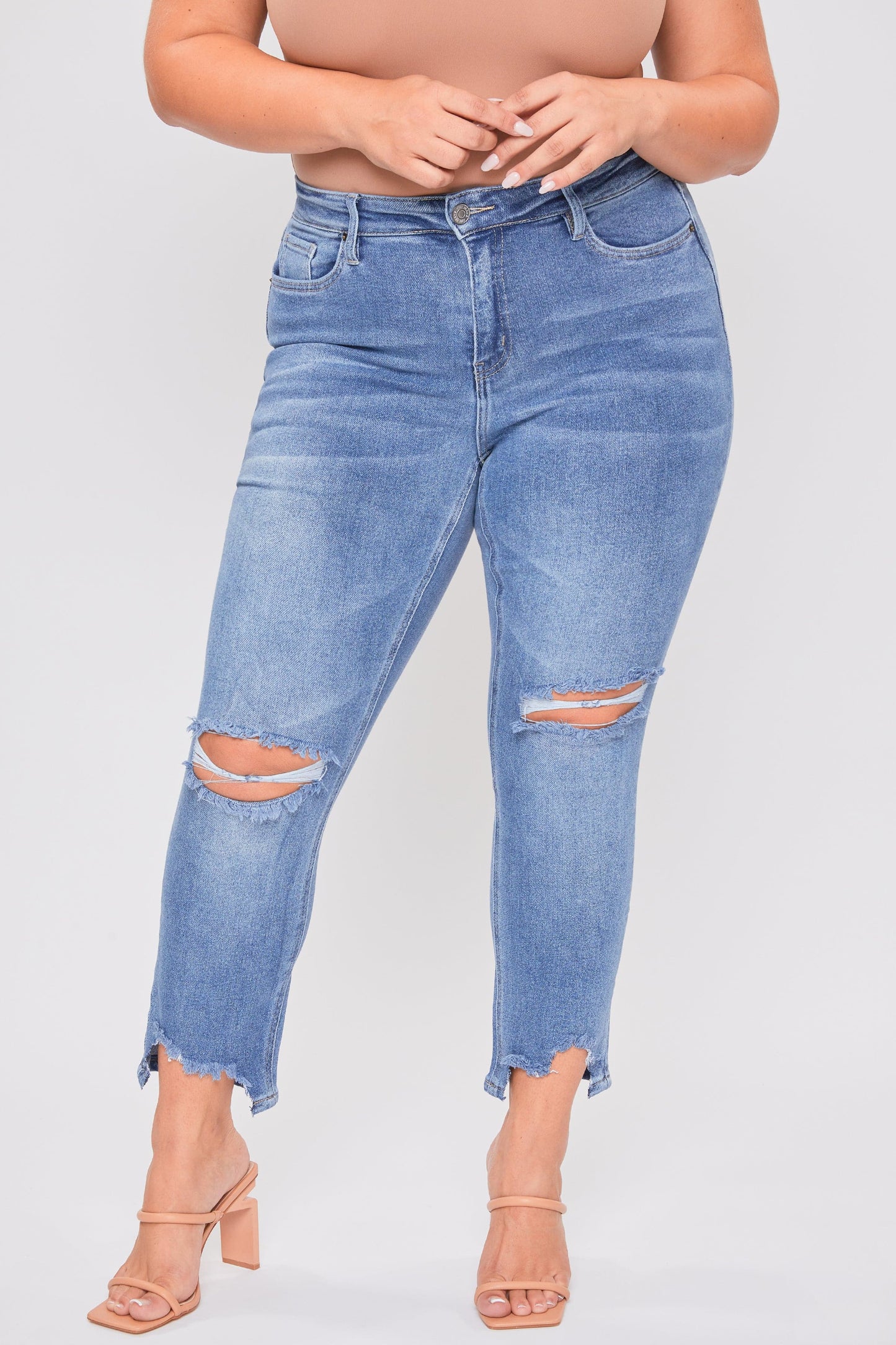 Dream Slim Straight Ankle Jeans With Hem Destruction
