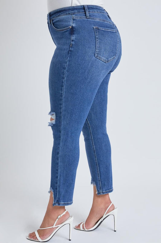 Dream Slim Straight Ankle Jeans With Hem Destruction