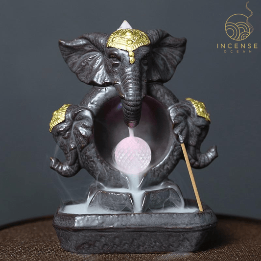 Elephant Statue Waterfall Incense Burner