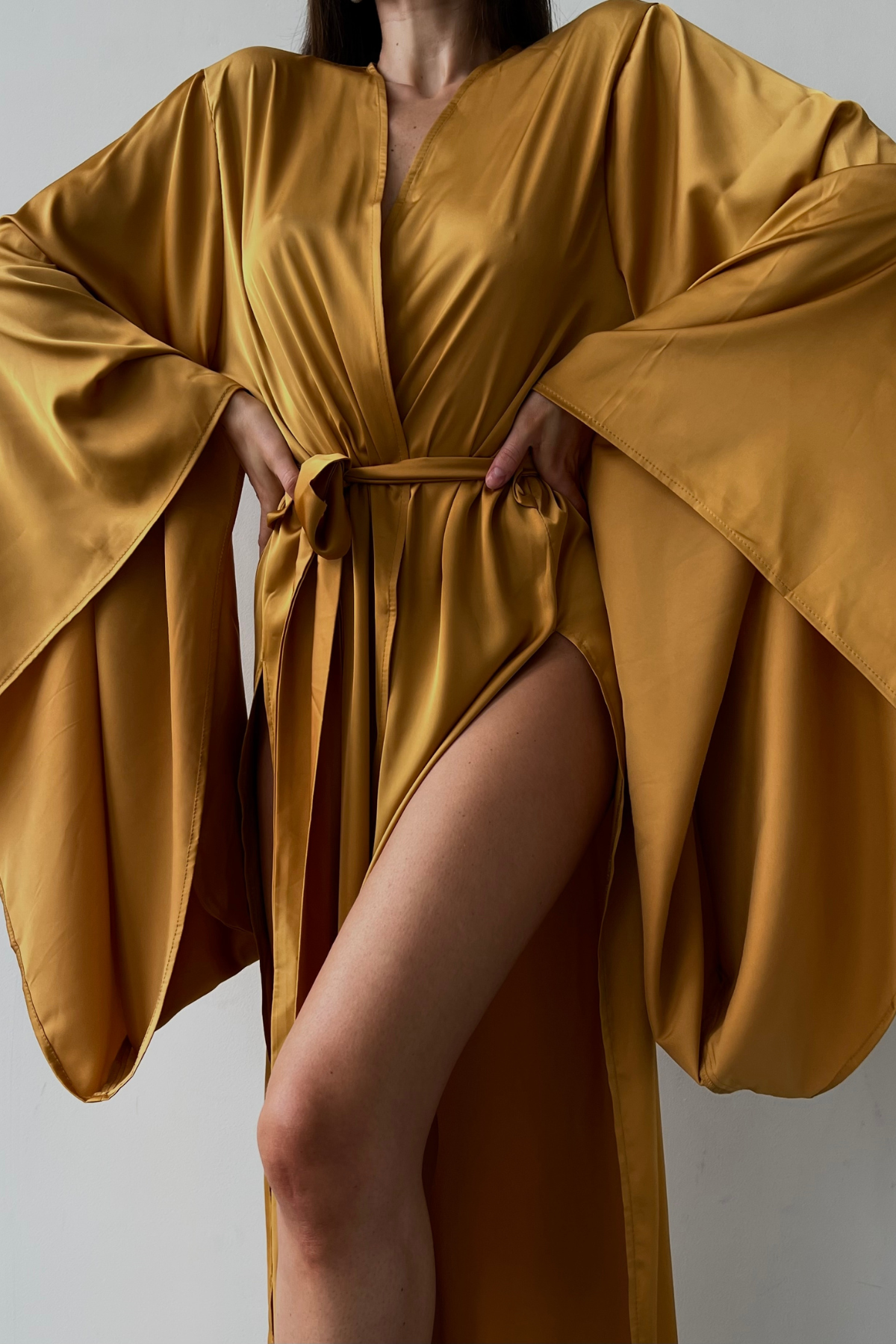 Elissa Split Side Golden Kimono Robe