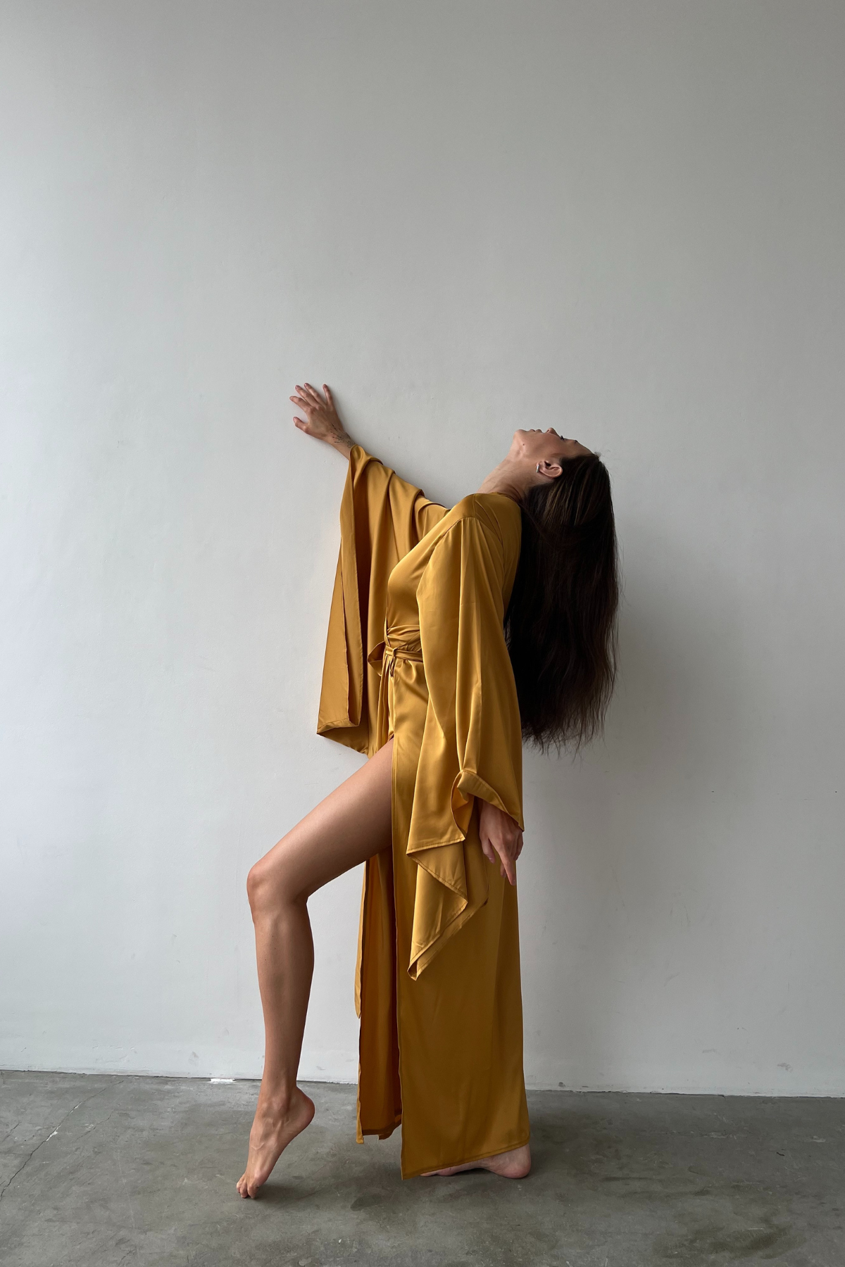 Elissa Split Side Golden Kimono Robe