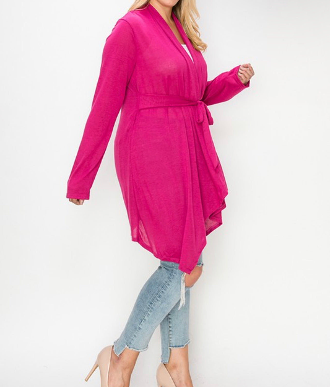 Tie Waist Magenta Cardigan