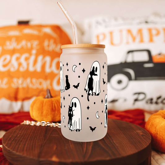 Ghosts Holding Cats Cup With Lid and Straw