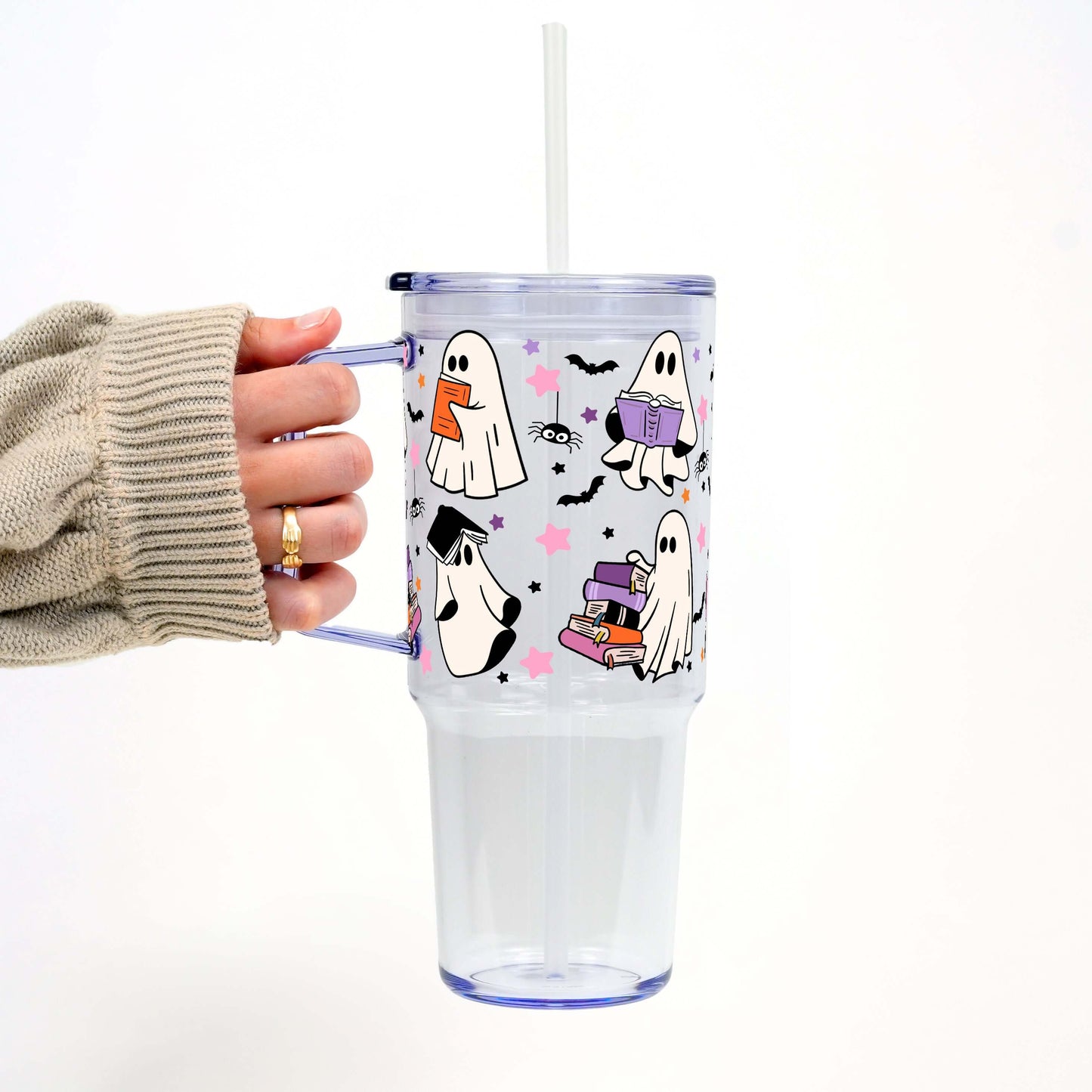 Ghosts and Books Tumbler With Lid and Straw