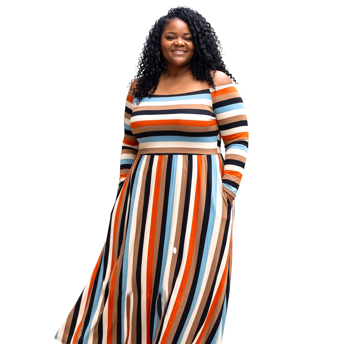 Off The Shoulder Striped Maxi Dress