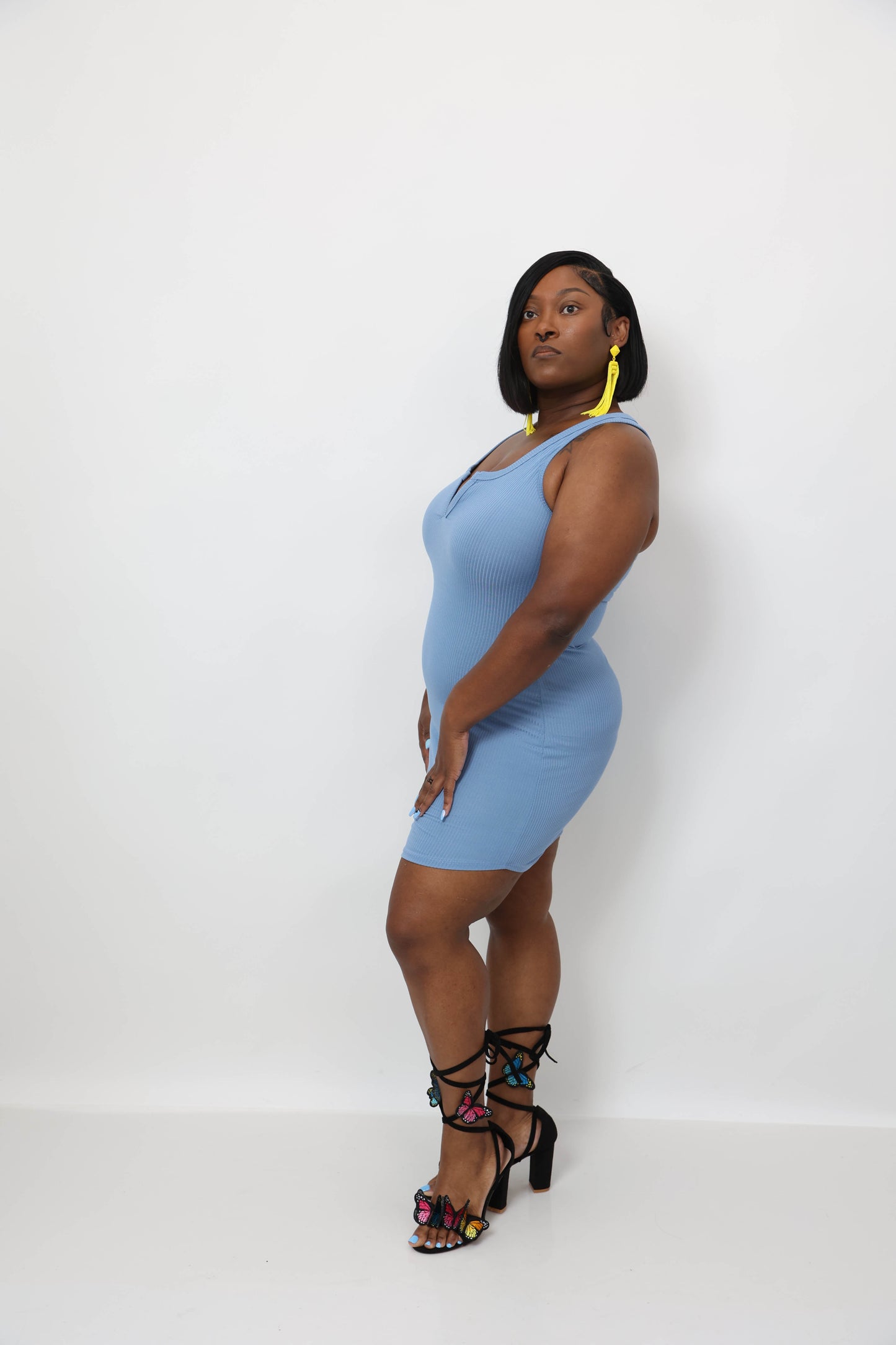 Ribbed Split Neck Tank Mini Dress