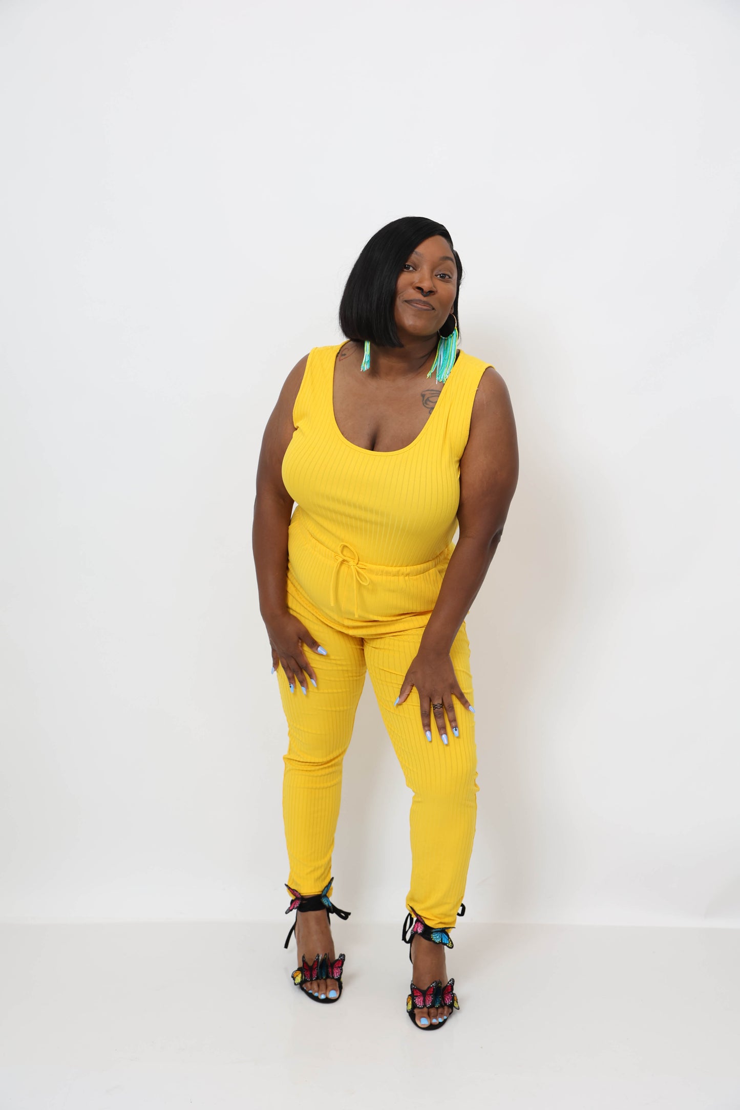 Ribbed Sleeveless Drawstring Waist Jumpsuit