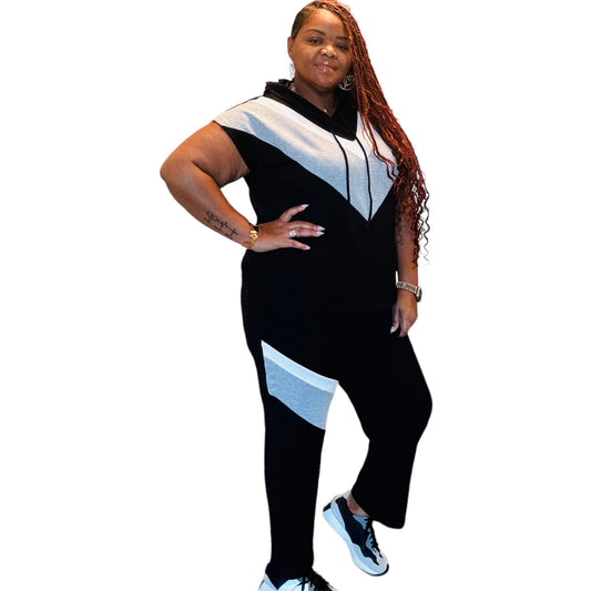 Color Block Sweat Pants Set