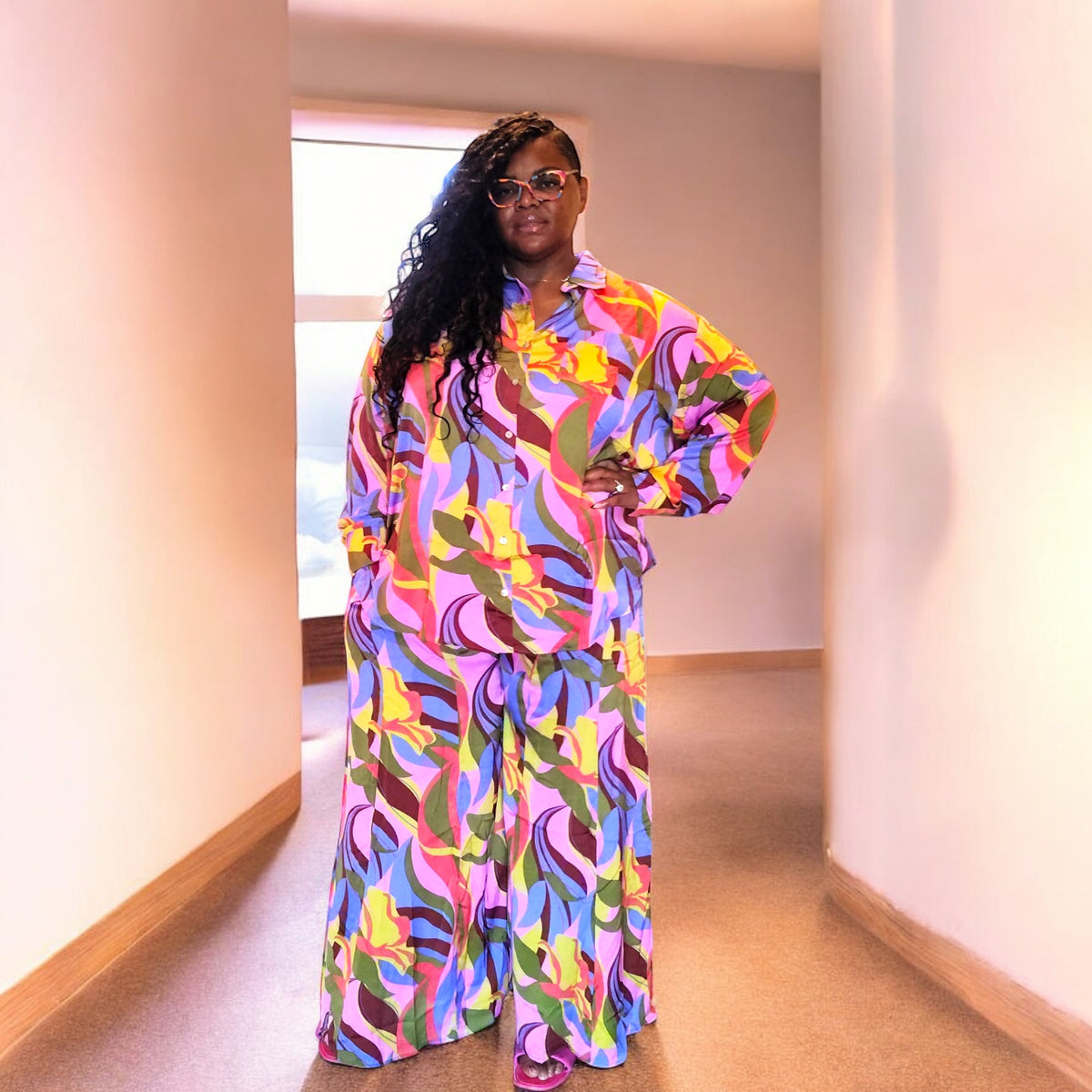 Abstract Print Wide leg Set