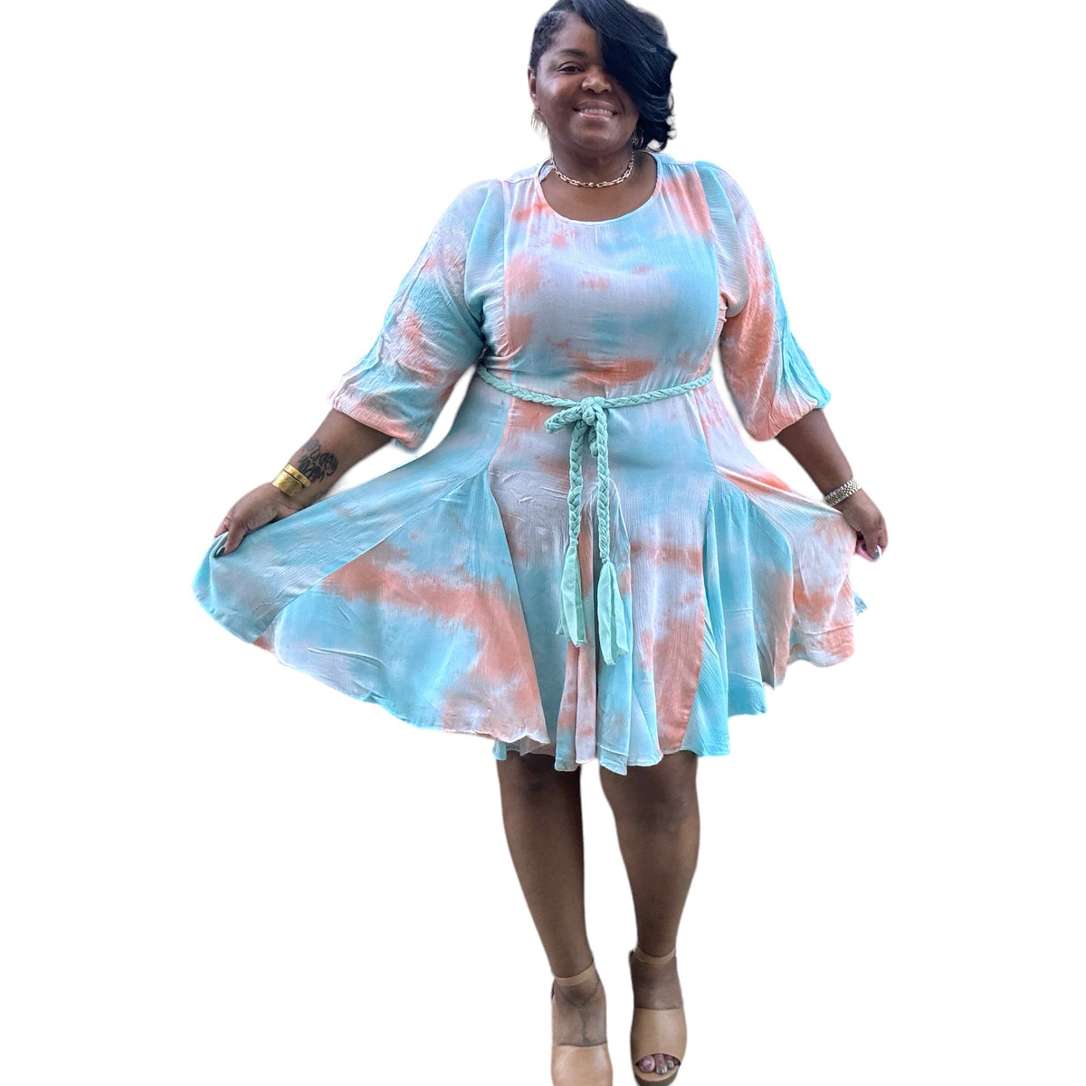 Chic Tie Dye Woven Mini Dress