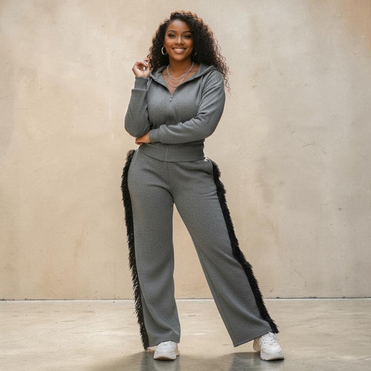 Hoodie Jacket and Side Tassel Pants Set