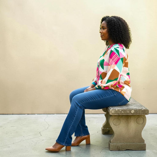 Botton Multicolored Button Up Top