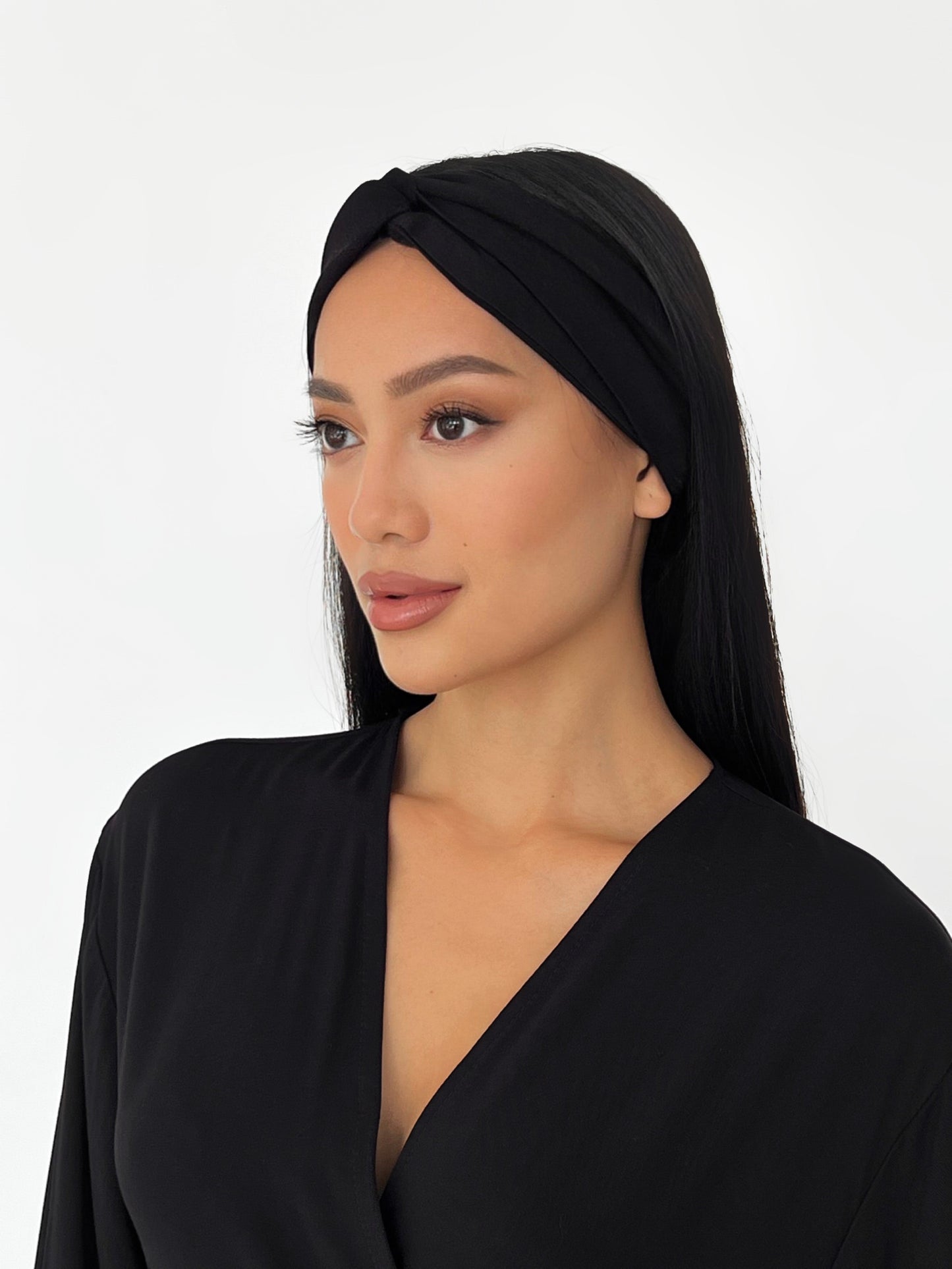 Kimono Viscose Long Robe in Black with pockets