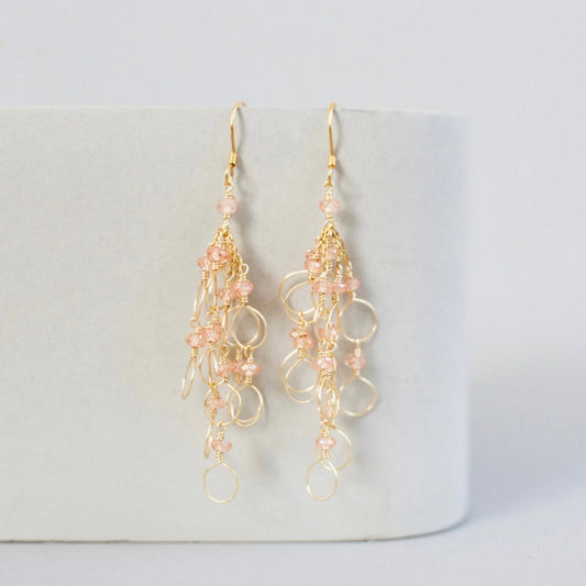 Champagne Quartz Gold Chain Loop Earrings