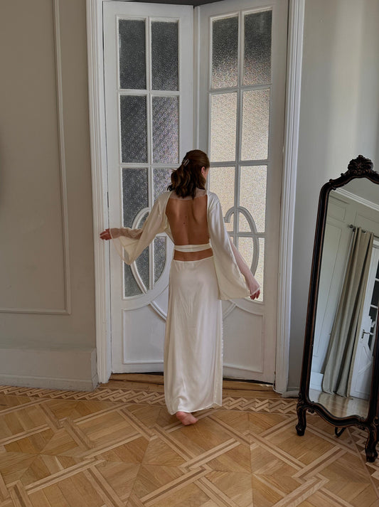 Serene Silky Long Robe With Open Back