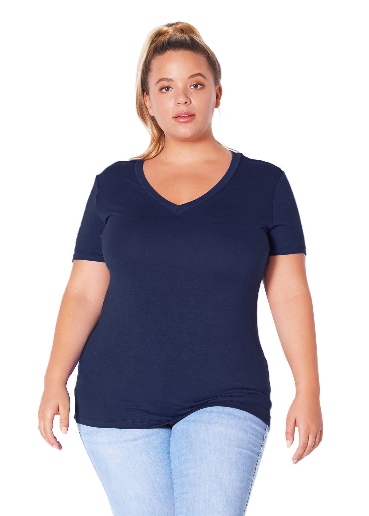 Plus Size V-neck Short Sleeve Basic Tee