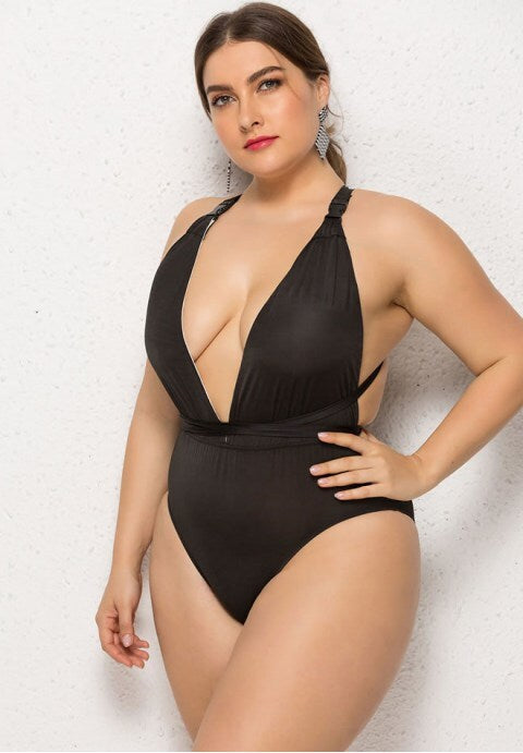 Plus Size deep V-neckline One Piece Swimsuit