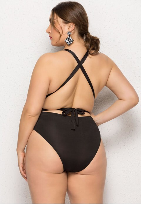 Plus Size deep V-neckline One Piece Swimsuit