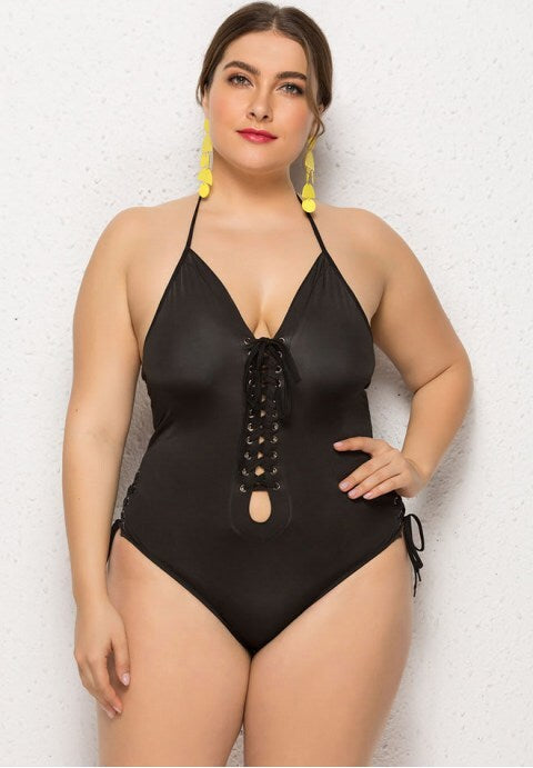 Plus Size Open Back One Piece Swimsuit