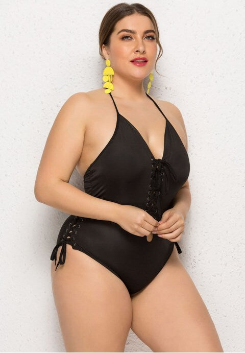 Plus Size Open Back One Piece Swimsuit