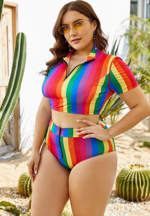 Tonal Stripe High Waist Bikini Set