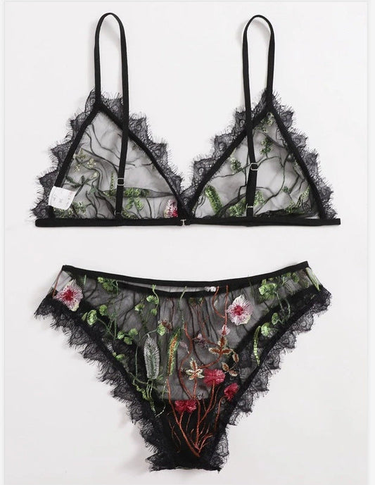 Sexy Lingerie Black Lace Sexy Sheer Mesh Embroidered Sexy Sleepwear