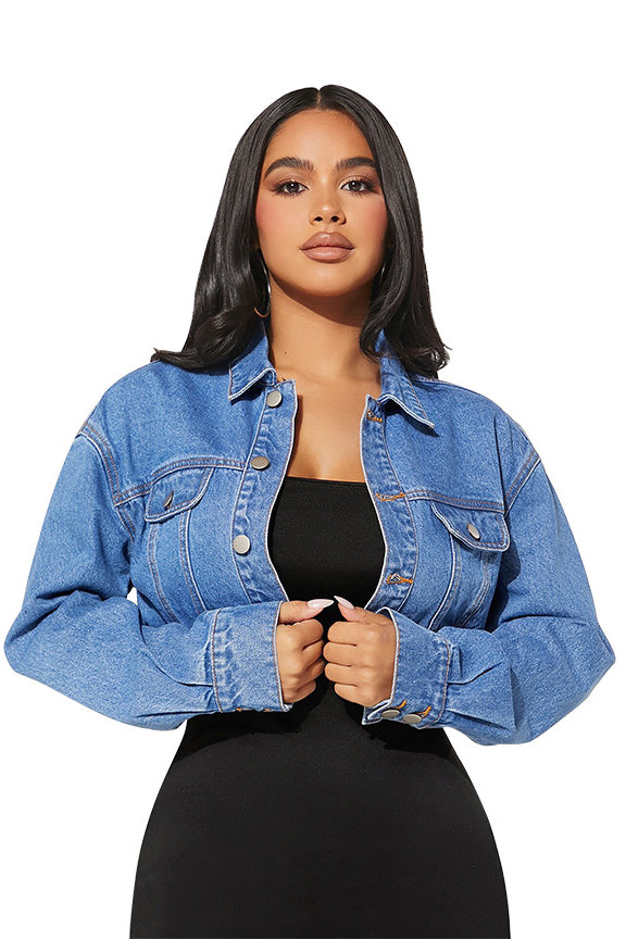 “Peek, No Boo” Denim Crop Jacket