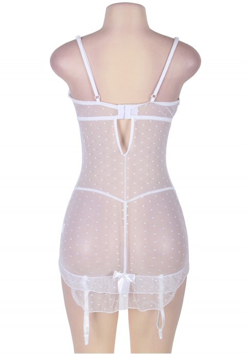 White Plus Size Polka Dot Sheer Babydoll