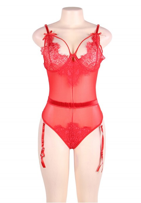 Plus Size Eyelash Lace Teddy Lingerie