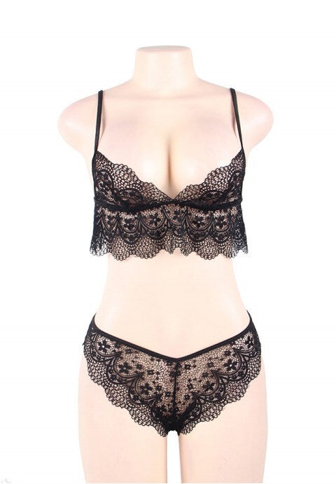 Black Lace Temptation 2pcs Bralette Lingerie Set