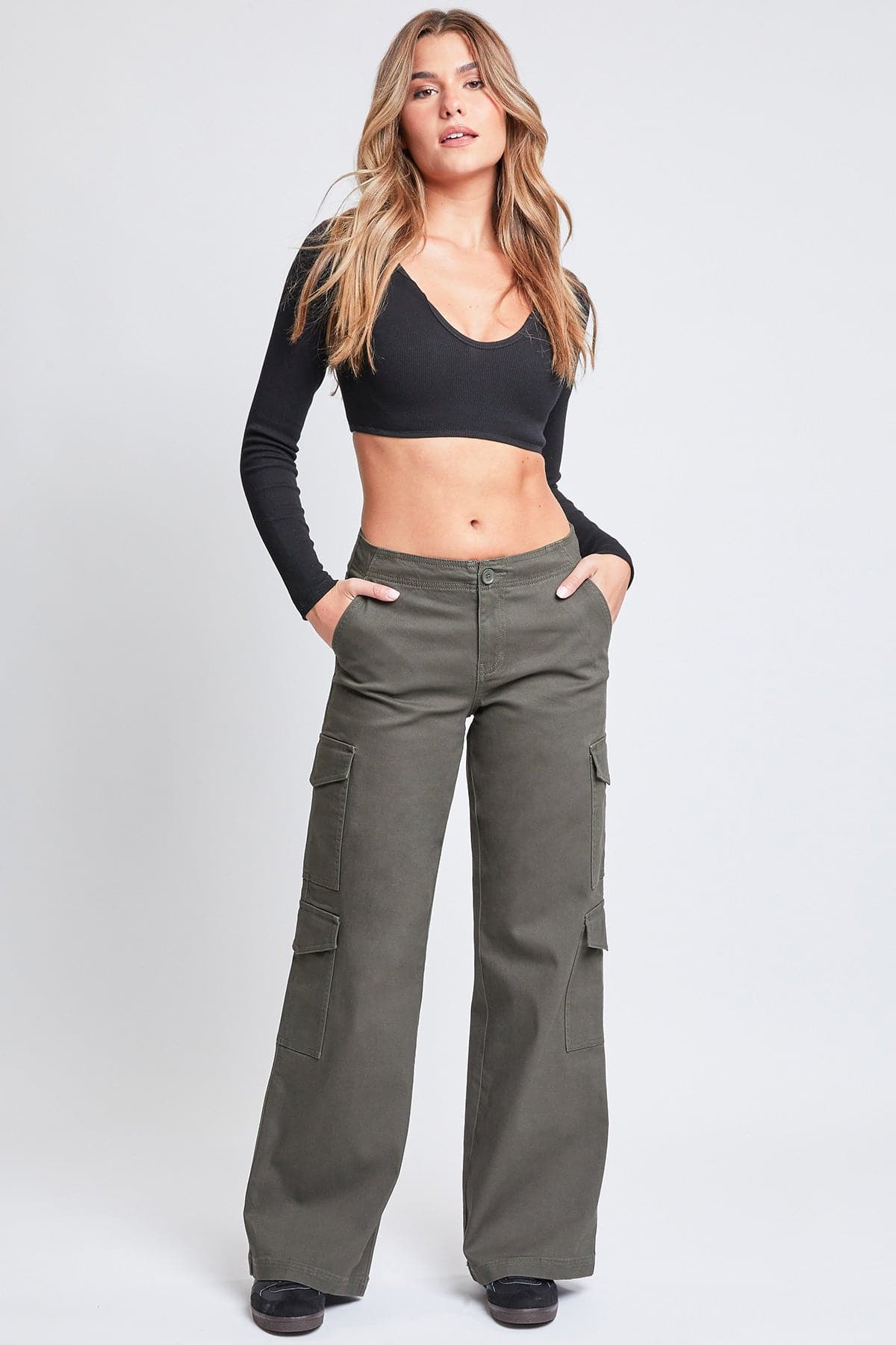 High Rise Double Pocket Wide Leg Cargo Pants