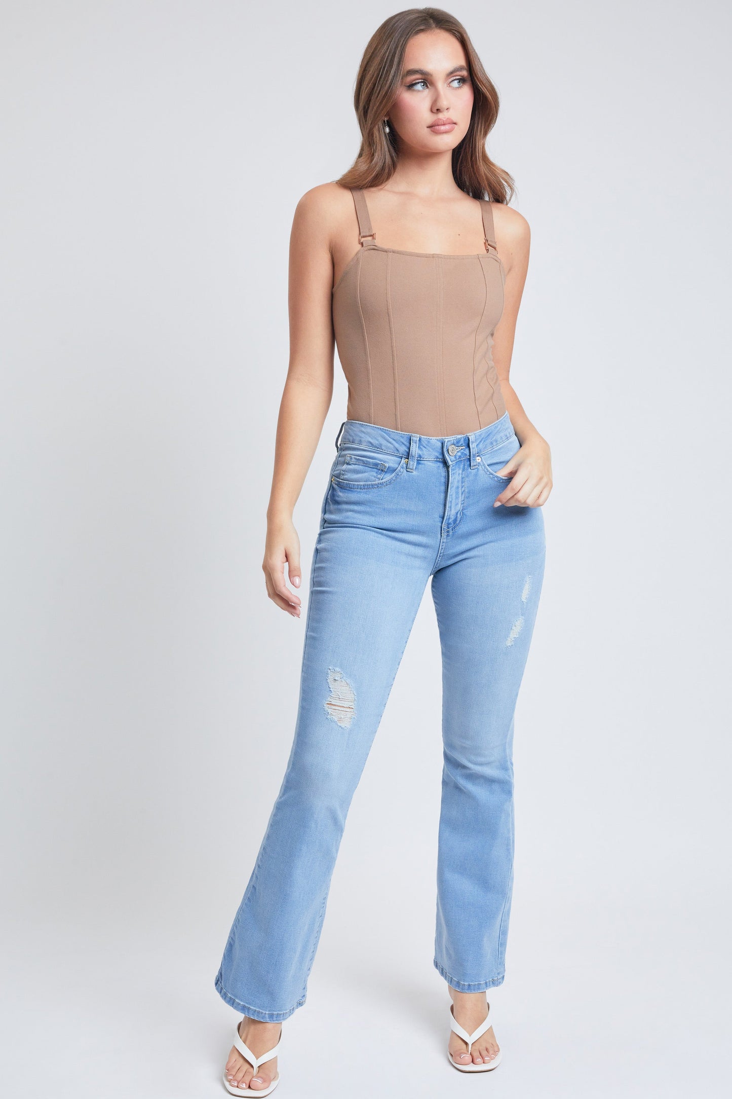 Essential Distressed Flare Jeans-Distressed