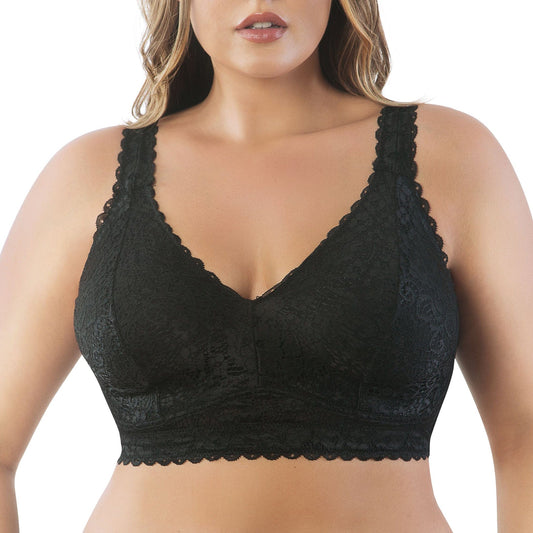 Adriana Curvy and Full Bust Supportive Wire-free Lace Bra - Black