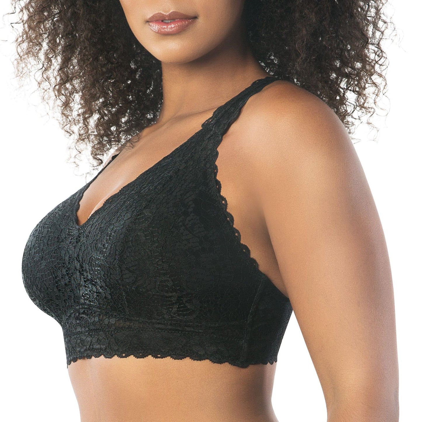 Adriana Curvy and Full Bust Supportive Wire-free Lace Bra - Black