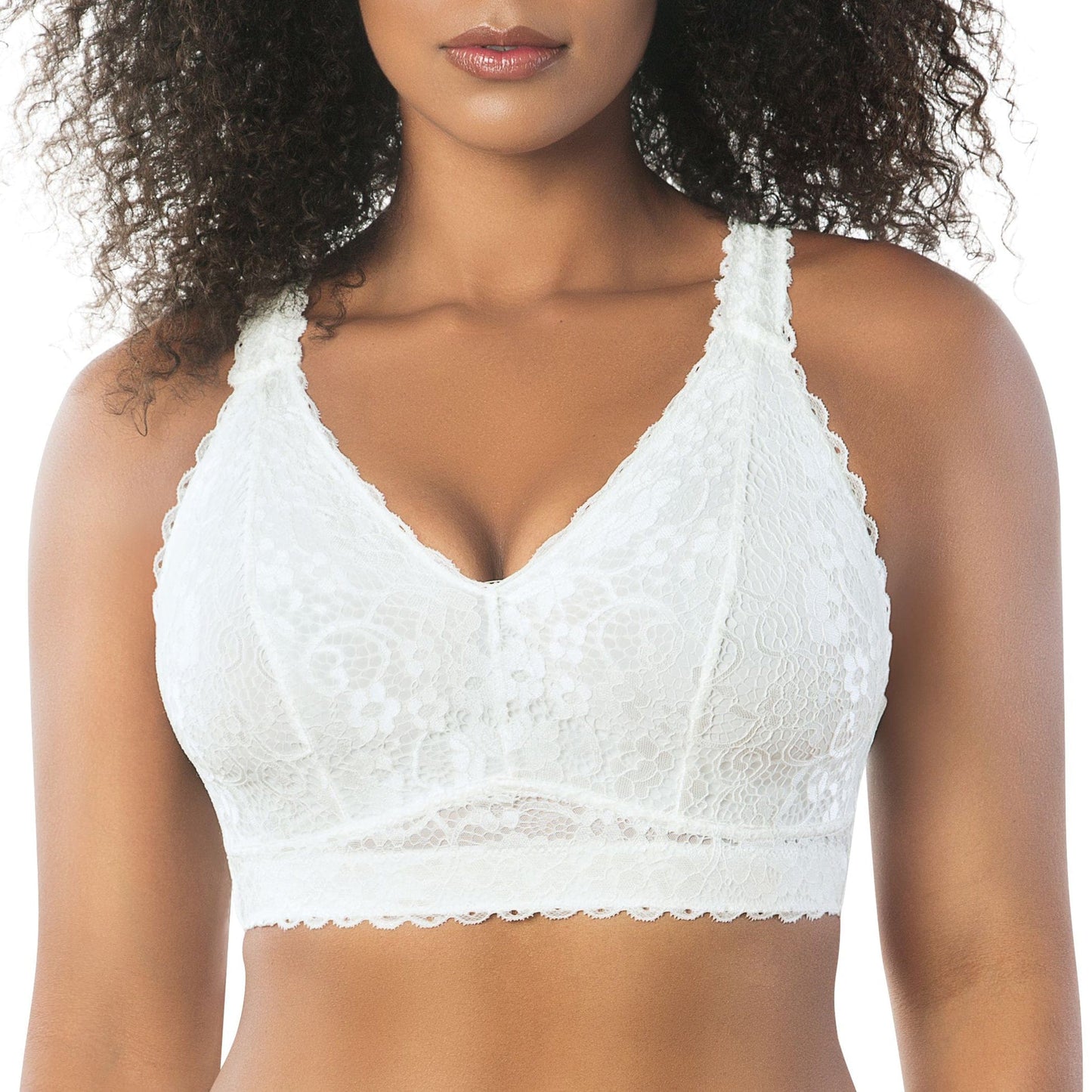 Adriana Curvy and Full Bust Supportive Wire-free Lace Bra - Pearl white